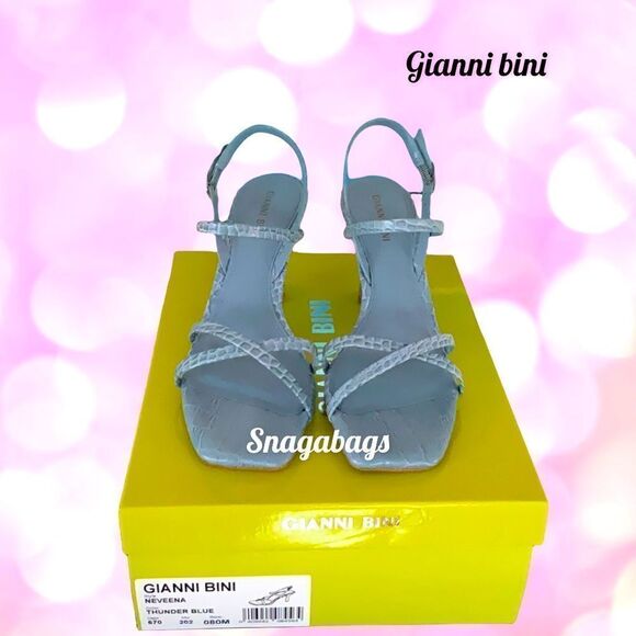 GIANNI BINI NEW IN BOX NEVEENA THUNDER BLUE LEATHER SQUARE TOE STRAPPY SANDALS - Picture 3 of 7